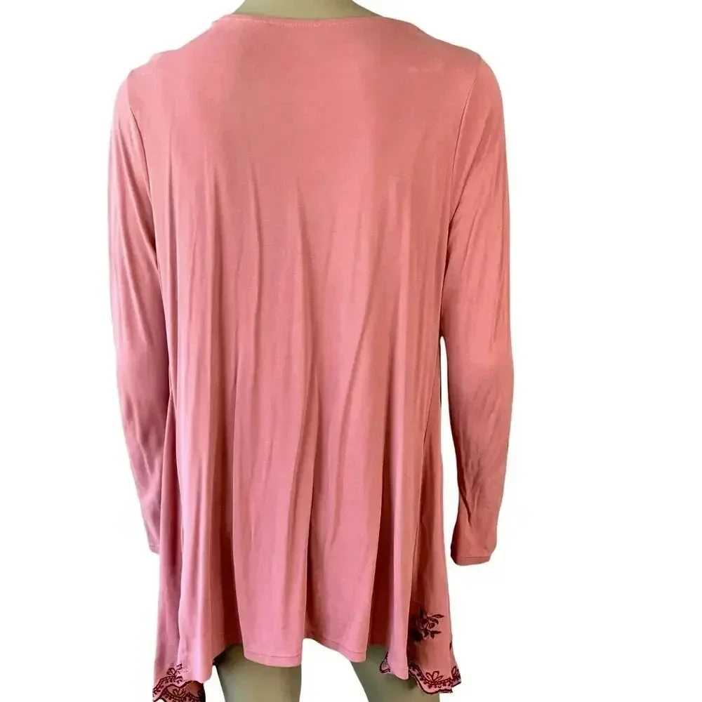 Mi ami Francescas Asymmetrical Embroidered Open Cardigan Tunic Sweater  M Rose